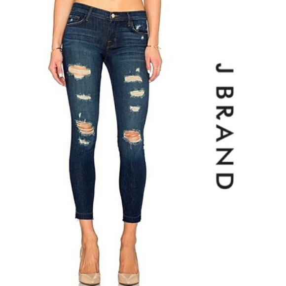 J Brand Women's 24 Distressed Skinny Crop Raw Jeans - Picture 2 of 7